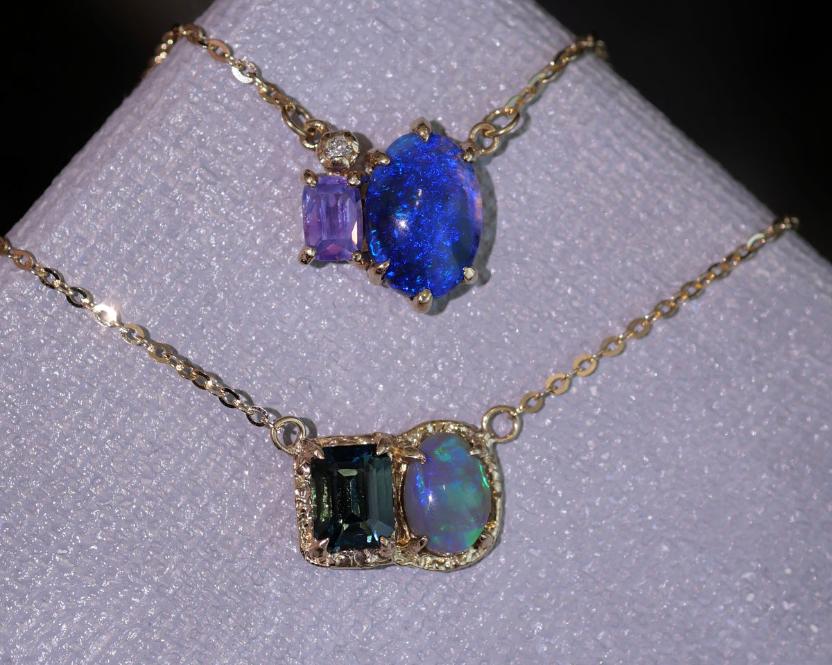 Purple Sapphire and Opal Necklace