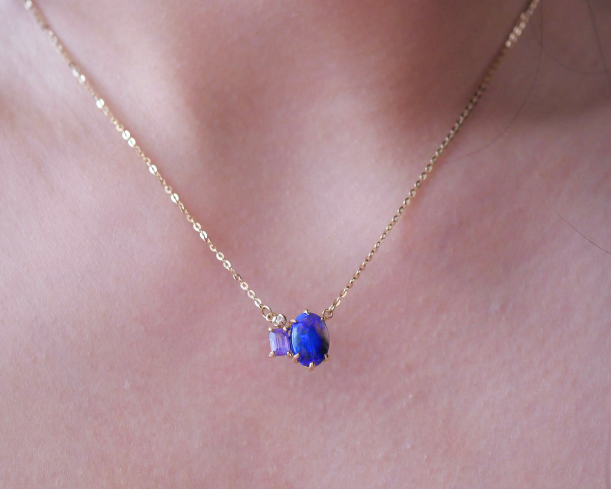 Purple Sapphire and Opal Necklace