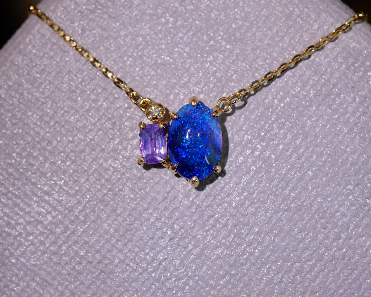 Purple Sapphire and Opal Necklace
