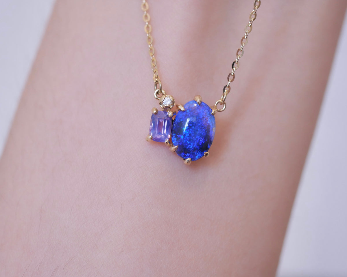 Purple Sapphire and Opal Necklace