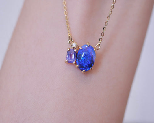 Purple Sapphire and Opal Necklace